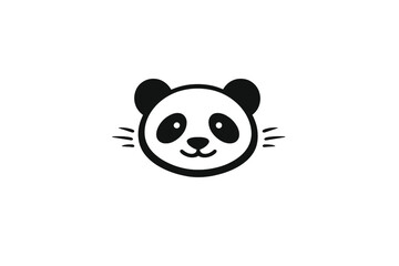 Fototapeta premium A minimalist black and white illustration of a panda face with whiskers, set against a solid black background. The simple line art design features round ears and characteristic eye patches.