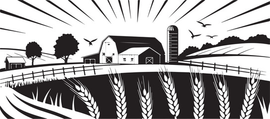 farm barn and silo with wheat field vector illustration © AIcon Star