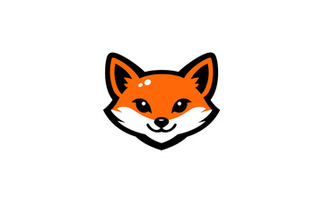 Fototapeta premium A minimalist orange fox head logo with black accents and white highlights, centered on a solid black background. This vector illustration features a clean and modern design.