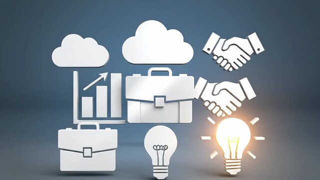Corporate Strategy and Innovation 3D Icon Elements with Glowing Idea Bulb.