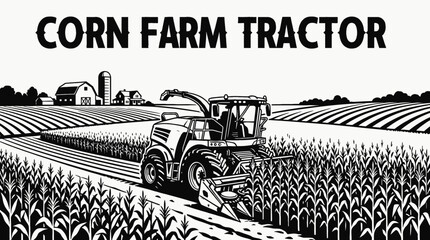 tractor agriculture farm field machinery rural harvest corn crop landscape equipment industry farmland design vector illustration © Ethan