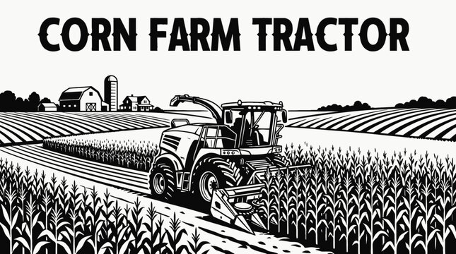 tractor agriculture farm field machinery rural harvest corn crop landscape equipment industry farmland design vector illustration