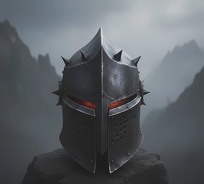 Dark Knight Helmet on Rocky Peak