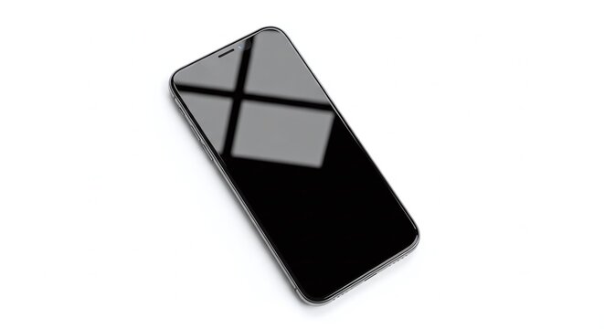 Modern smartphone lying on white surface with window light creating dramatic shadows.