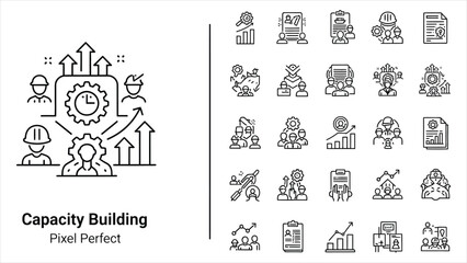 Corporate Capacity Building & Organizational Growth Icon Set &ndash; Editable Stroke