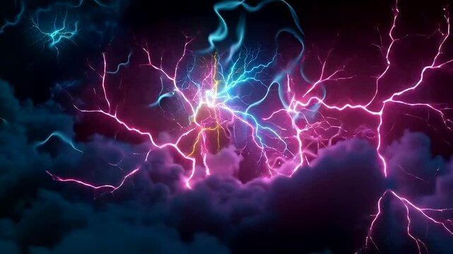 Vibrant Lightning Storm with Colorful Electric Discharges.