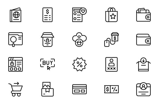 Ecommerce and Digital Storefront Line Icon Set. Online Shopping, Retail and Marketplace Outline Icons, Editable Stroke, Pixel Perfect Vector