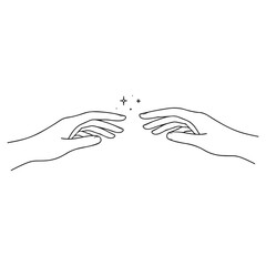 Obraz premium Minimal Thin Line Illustration of Two Hands Reaching with Slight Gap – Emotional Connection Concept