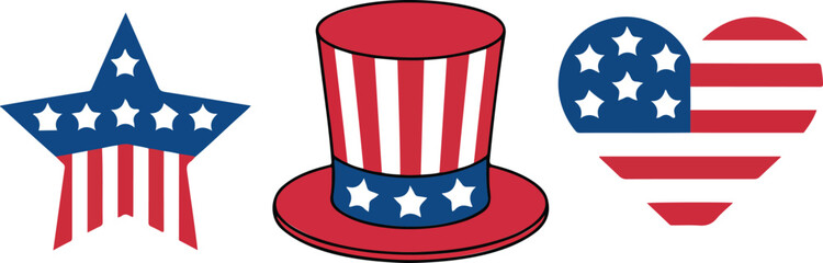 USA Patriotic Outline Icons  Flag, Balloon, Star & Heart © MSTZOWRON
