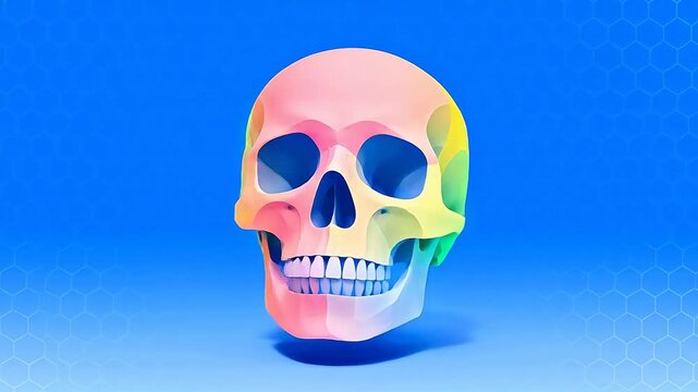 Colorful abstract skull on blue background