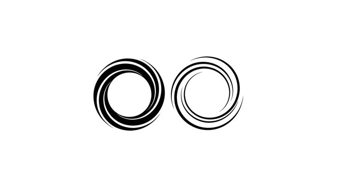 A minimalist illustration of two black and white circular shapes side by side