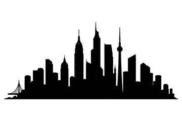 Obraz premium City skyline silhouette with iconic tower structures and skyscrapers.