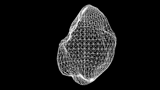 Abstract 3D Wireframe Mesh Shape On Black Background Representing Organic Network And Data Structure