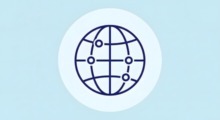 A simple line drawing of a globe on a light blue background