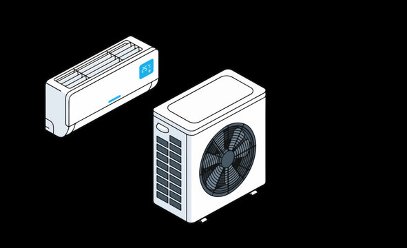 illustration of an air conditioner silhouette with a black background and empty space