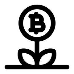 Obraz premium Bitcoin symbol growing on a plant stem with leaves, illustrating investment growth concept.