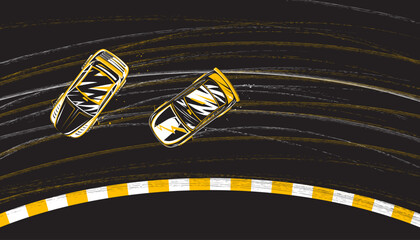 Obraz premium Top view of a drift race car, concept of motorsport racing. 