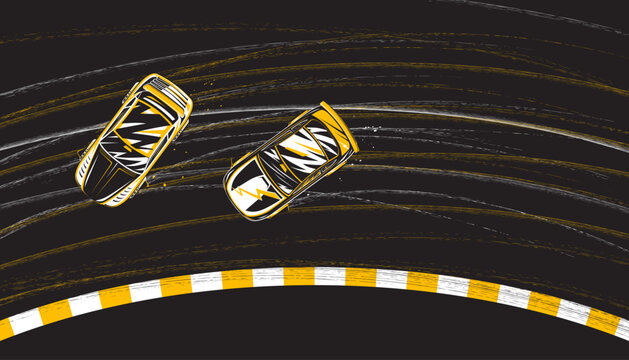 Top view of a drift race car, concept of motorsport racing.
