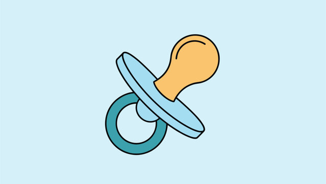 Simple blue and orange baby pacifier icon used to soothe infants and promote sleep isolated on a light blue background for baby products.