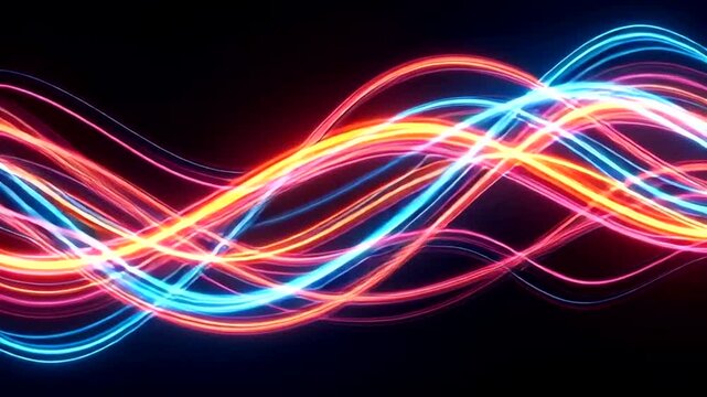 Vibrant Neon Lights Twirling in Darkness.