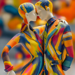 カラフルなペイントを施したマネキンの躍動のイメージ