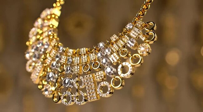 Gold and diamond's jewelry necklace view.