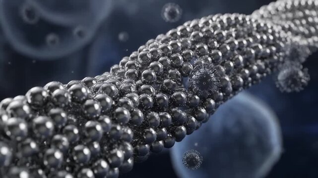 Nanotechnology Medical Research Microscopic Nanoparticle Helix Interacting with Viruses.