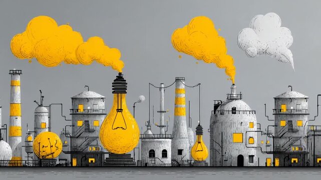 Industrial landscape with yellow accents and smoke