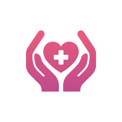 Obraz premium Hands holding pink heart with cross symbolizing healthcare love and medical care minimalist design vibrant colors wellness concept