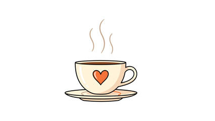 Obraz premium Steaming hot cup of coffee or tea featuring a heart design on the mug representing love warmth and cozy morning moments.