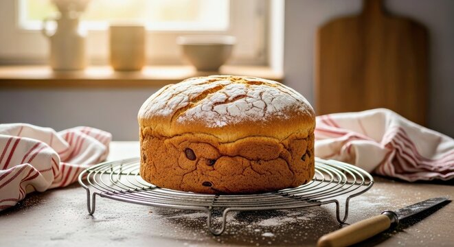 Nostalgic Arany Galuska Cooling on a Vintage Rack in a Sunlit Rustic Kitchen