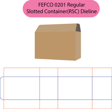 FEFCO 0201 Regular Slotted Container RSC Dieline and 3D Cardboard Box Mockup for Professional Packaging and Shipping.