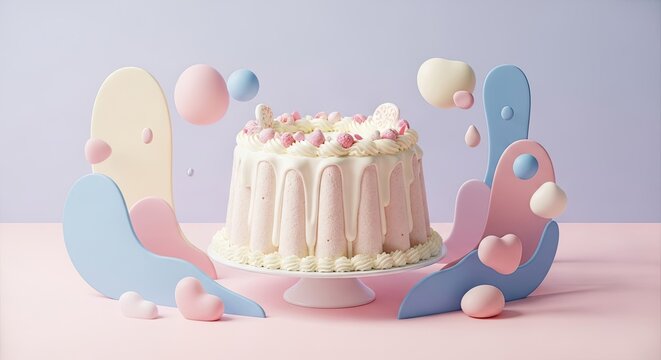 Pastel Angel Cake, Whimsical Soft Colors, Dreamy Abstract Dessert Art Photography