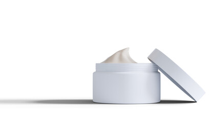 White Cosmetic Cream Jar with Open Lid and Product
