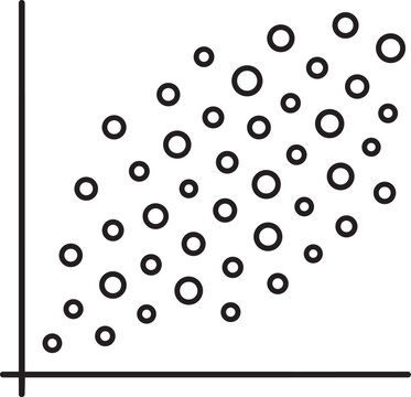 Minimalist line drawing of a scatter plot graph illustrating data distribution and statistical analysis market research results
