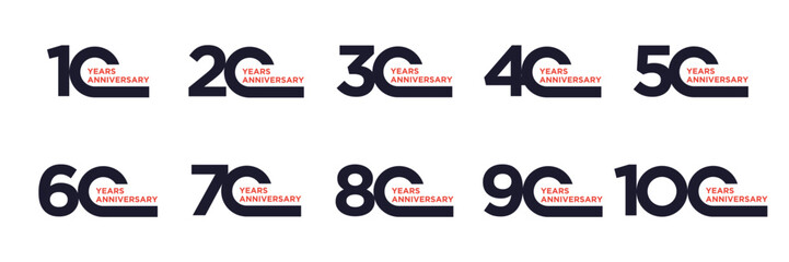 Set of 10 to 100 anniversary celebration logo design, Number text 10 to 100 years bithday party festival holiday logo icon concept © ZRpro