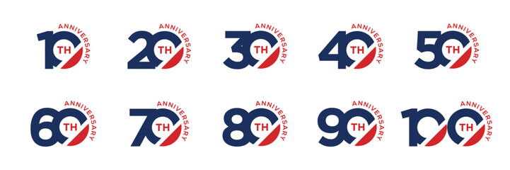Set of 10 to 100 anniversary celebration logo design, Number text 10 to 100 years bithday party festival holiday logo icon concept © ZRpro
