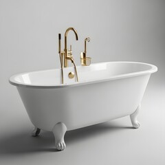 Elegant vintage-style freestanding bathtub with ornate brass faucet and handles illustration
