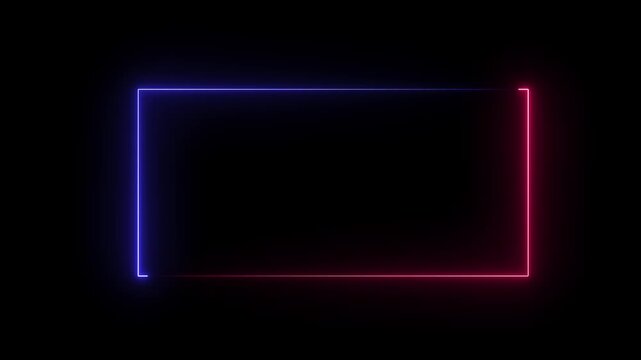 Abstract glowing nion red and blue collar  rectangle . Seamless loop animation rectangle frame black background  4K video motion graphic. Animated borders frame glowing neon lights loop animation .