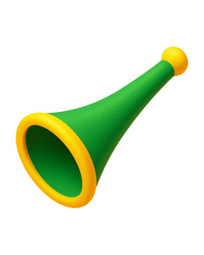 &Iacute;cone da Vuvuzela: Uma vibrante vuvuzela verde e amarela, s&iacute;mbolo da atmosfera eletrizante do esporte, ergue-se solit&aacute;ria, pronta para soar uma sinfonia de aplausos.