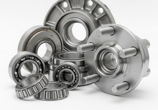 Assorted collection of various types of metal bearings and mechanical components.