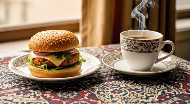 Shami Burger Paired With Chai a Cozy Afternoon Tea Experience