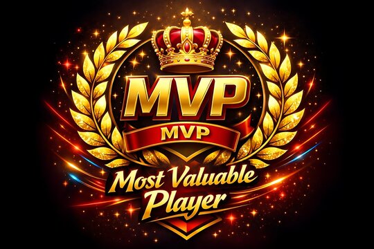 A luxurious MVP logo poster, the symbol of ultimate achievement in the game, with the text "Most Valuable Player," in a red color scheme.