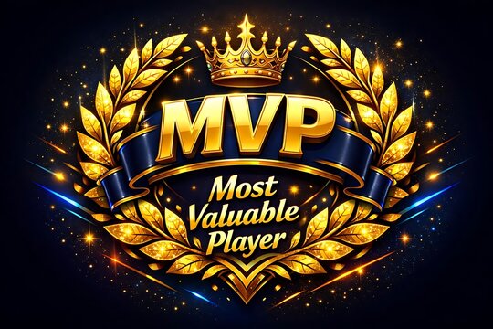 A luxurious MVP logo poster, the symbol of ultimate achievement in the game, with the text "Most Valuable Player," in a blue color scheme.