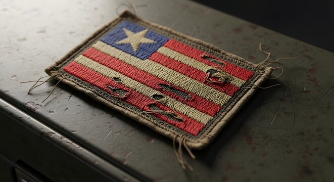 Vintage liberian flag patch on dark surface