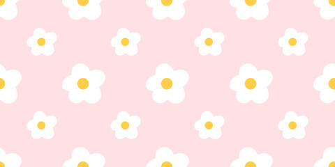 Flower cute seamless pattern gingham floral and kawaii small check. Spring daisy print with easter pink girl and botanical textile background. Kids plaid flower with design summer pattern.