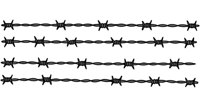 A close-up view of sharp barbed wire on a white background for 3 reference