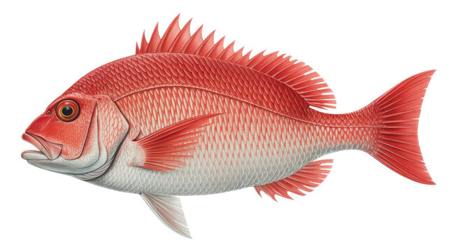 Red fish with white belly and fins scales isolated on a transparent background