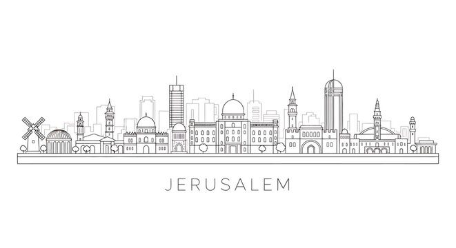 Jerusalem city skyline with various buildings and towers  illustration