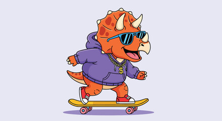Cool Triceratops Dinosaur Riding a Skateboard with Sunglasses. © NFS Studio